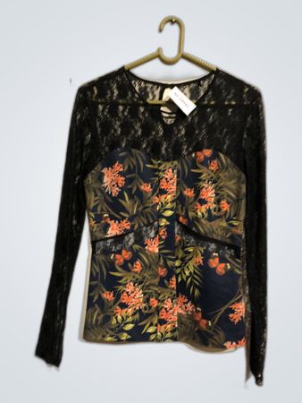 Unbranded Floral Print Long Sleeve Lace Top