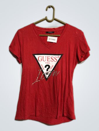 Guess Red Logo V-Neck T-Shirt