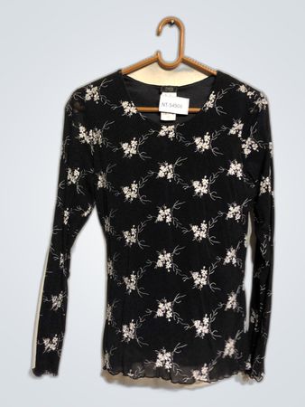 Black Floral Long-Sleeve Top