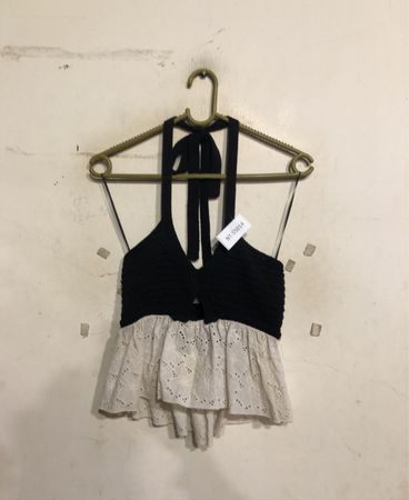 Unbranded Black Knit and White Lace Crop Top