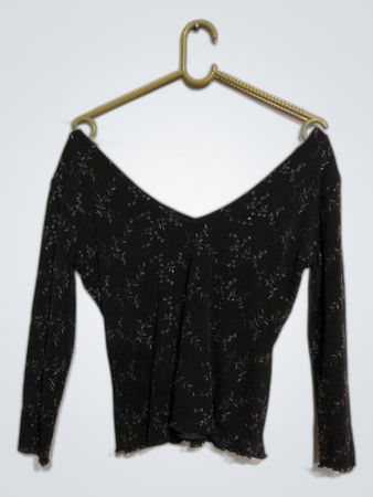 Black Off-The-Shoulder Long Sleeve Top