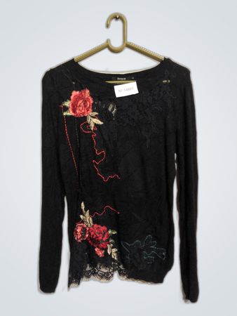 Desigual Black Floral Lace Top
