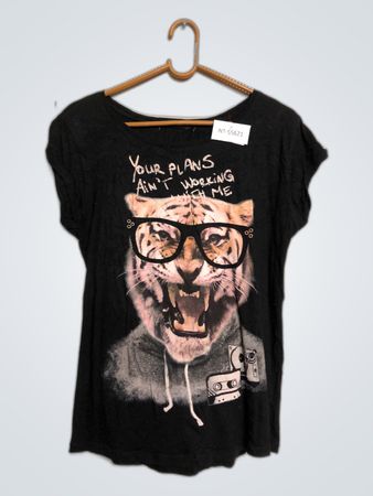 Black Graphic T-Shirt with Tiger Design