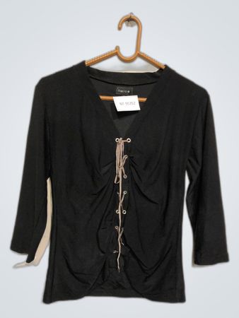 Black Long-Sleeve Top with Lace-Up Front