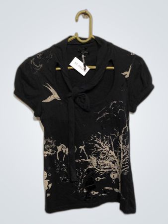 Unbranded Black Printed Tie-Neck Blouse