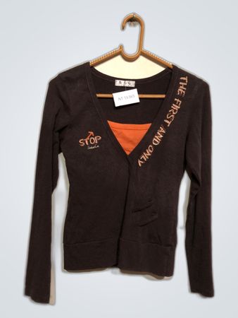 Brown Long Sleeve Top with Logo