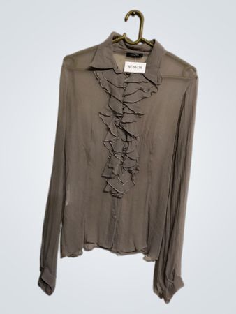 Gray Ruffled Sheer Blouse