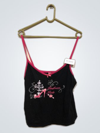 Black Tank Top with Pink Accents and Graphic
