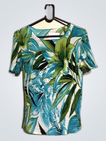 Blouse with Blue and Green Floral Pattern
