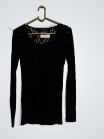 mbyâ€™m Black Lace-Trimmed Long-Sleeve Top