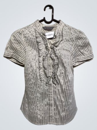 Dorothy Perkins Gray Striped Ruffled Blouse