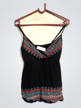 Black Romper with Colorful Trim