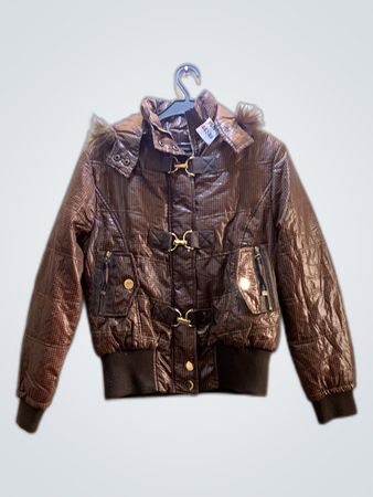 Brown Puffer Jacket with Fur Trim