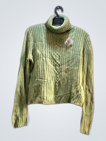 Green Ribbed Turtleneck Sweater