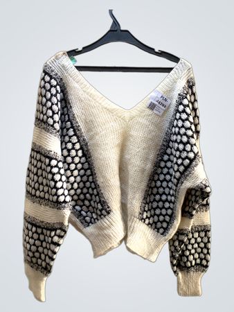 Knitted Sweater with Black and White Pattern