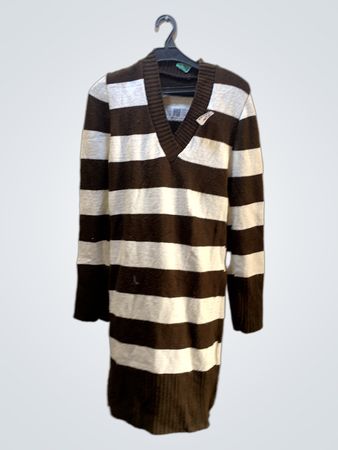 Brown and White Striped Sweater Dress