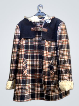 Plaid Coat with Fur Trim