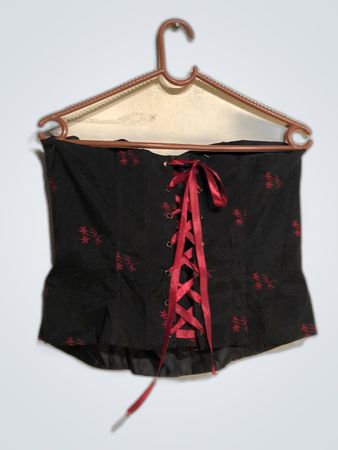 Black Crop Top with Red Floral Pattern