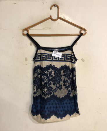 Blue and White Lace Top