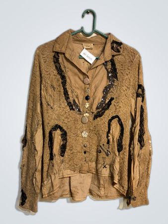 Brown Distressed Jacket with Black Embellishments