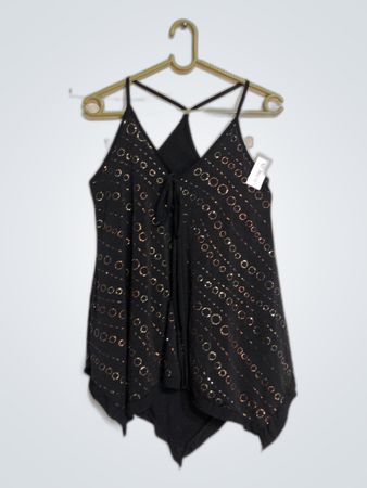 Black Dress with Gold Circles