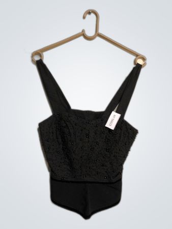 Black Bodysuit with Beaded Details