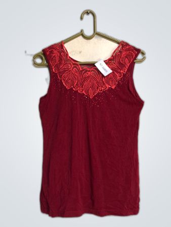 Red Embroidered Sleeveless Top