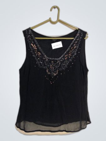 Fransa Black Embroidered Sleeveless Top