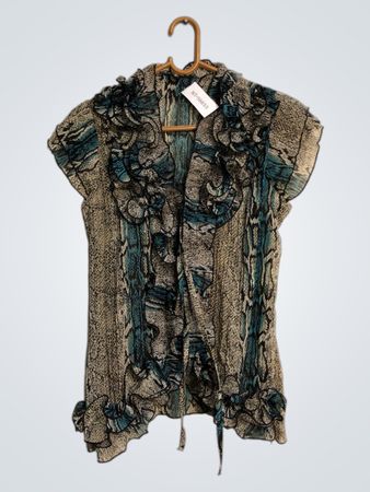 Unbranded Teal and Grey Snake Print Ruffled Blouse