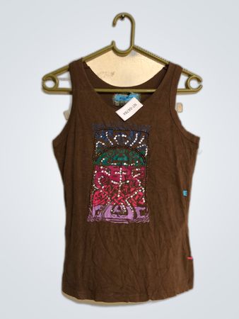 Brown Embellished Tank Top