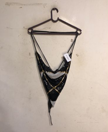Sequined Black and Gold Bikini Top
