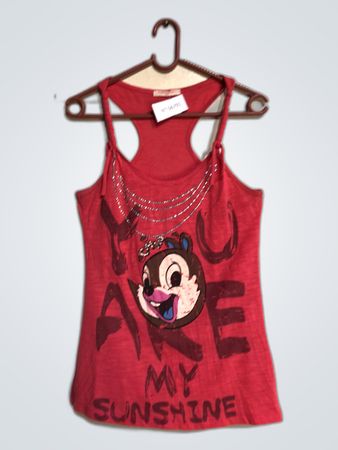 Red Graphic Tank Top with Cartoon Character