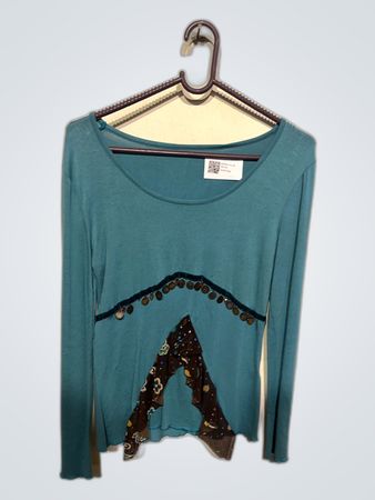 Teal Long-Sleeve Top with Embellishments