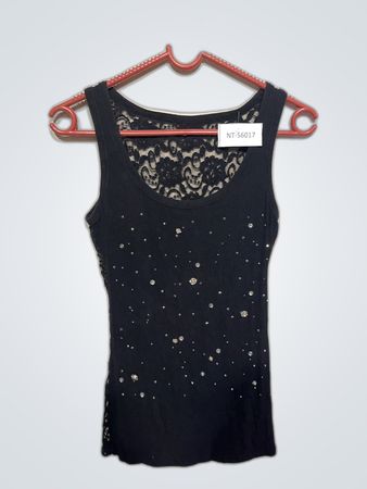 Black Lace Tank Top with Rhinestones