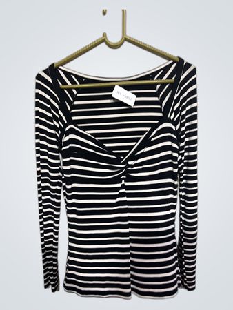 Black and White Striped Long-Sleeve Top