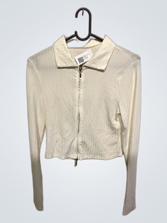 White Long-Sleeve Zippered Top