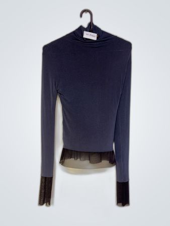 Blue Long-Sleeve Top with Black Accents