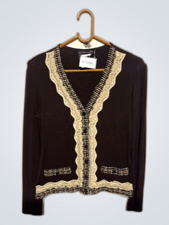 Jus d'Orange V-Neck Lace Trim Cardigan
