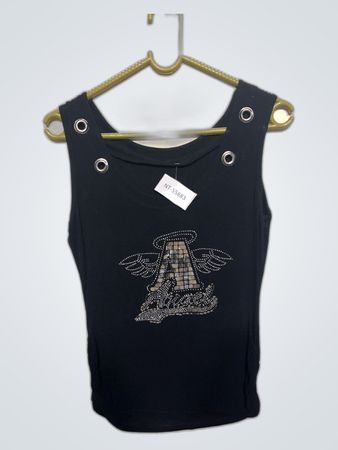 Unbranded Black Rhinestone Angel Wing Tank Top