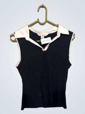 Petite Sophisticate Black and White Sleeveless Top