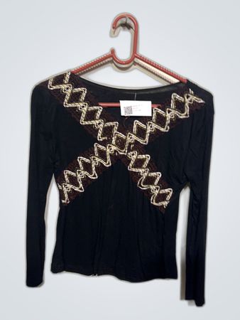 Long Sleeve Blouse with Embellished Neckline