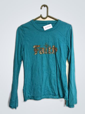 Long Sleeve Shirt with 'Faith' and Cross Designs