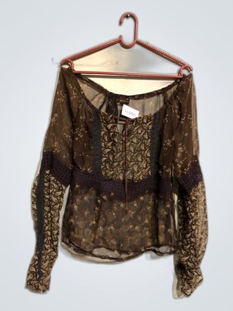 Brown Floral Sheer Blouse