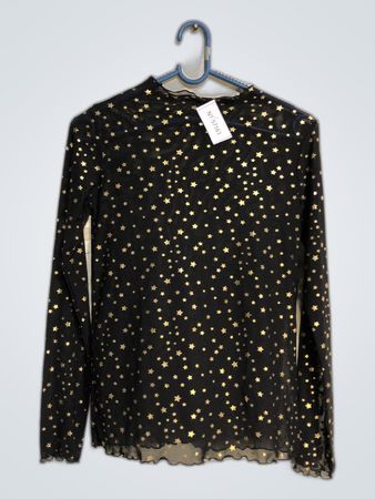 Black Long-Sleeve Top with Gold Stars