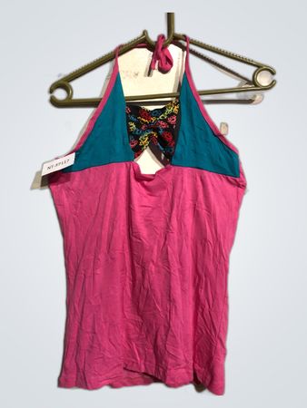 Pink and Teal Halter Neck Tank Top