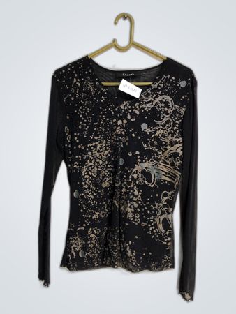 Carol Long-Sleeve Blouse with Gold Accents