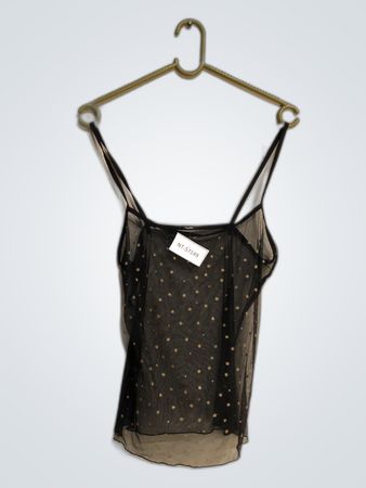 Tezen Black Mesh Star Embellished Cami Top