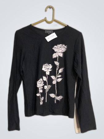 Black Long-Sleeve Shirt with Rose Design