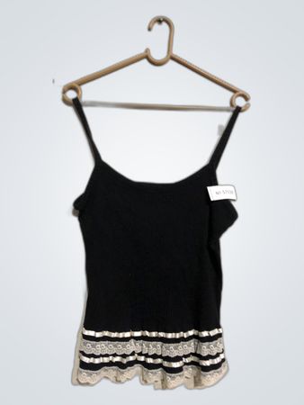 Black Tank Top with White Lace Trim