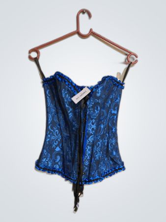 Blue Satin Lace-Up Corset Top